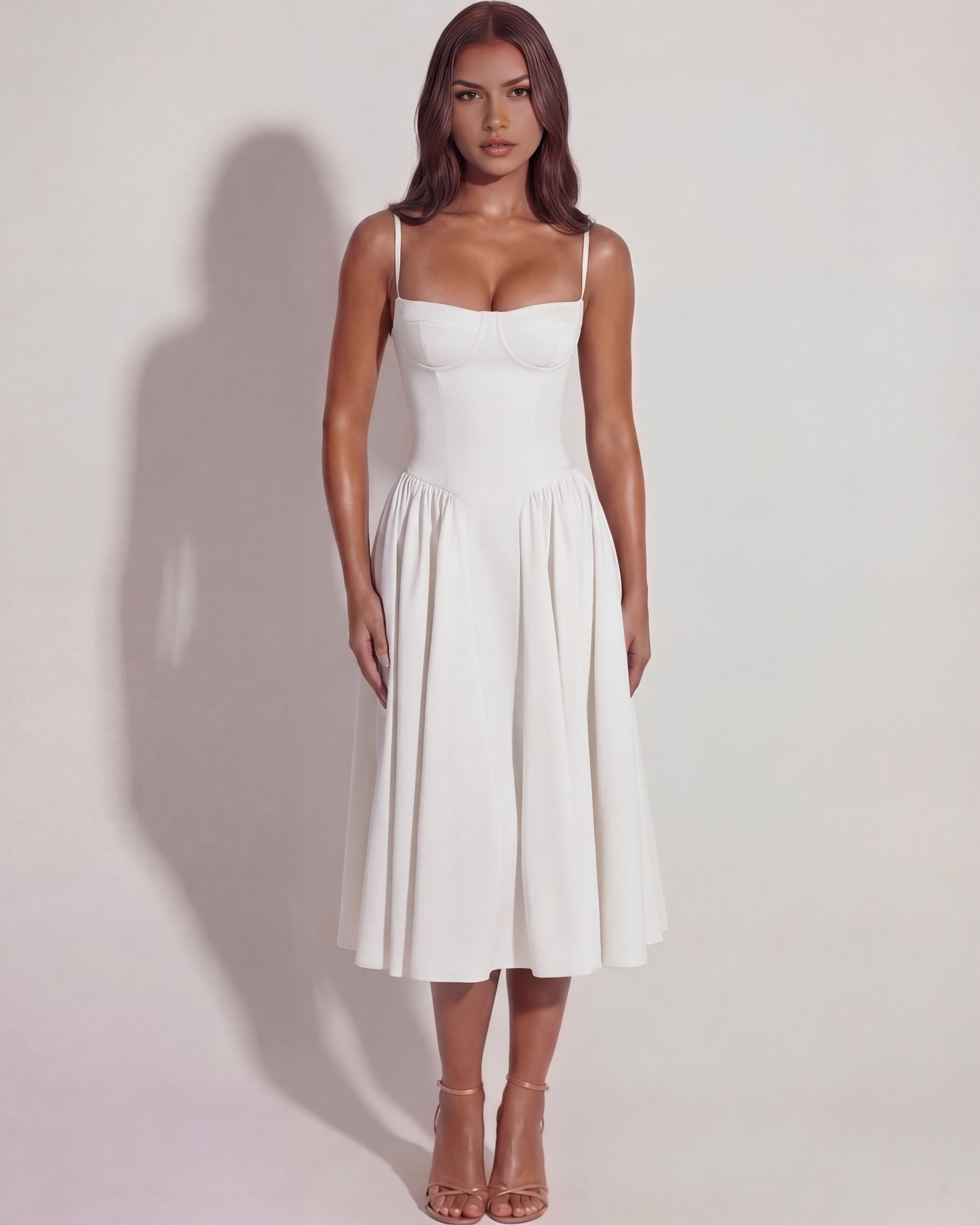 Felicity Midi Dress | Breathable Twill, Sweetheart Neckline, Pockets, White 2
