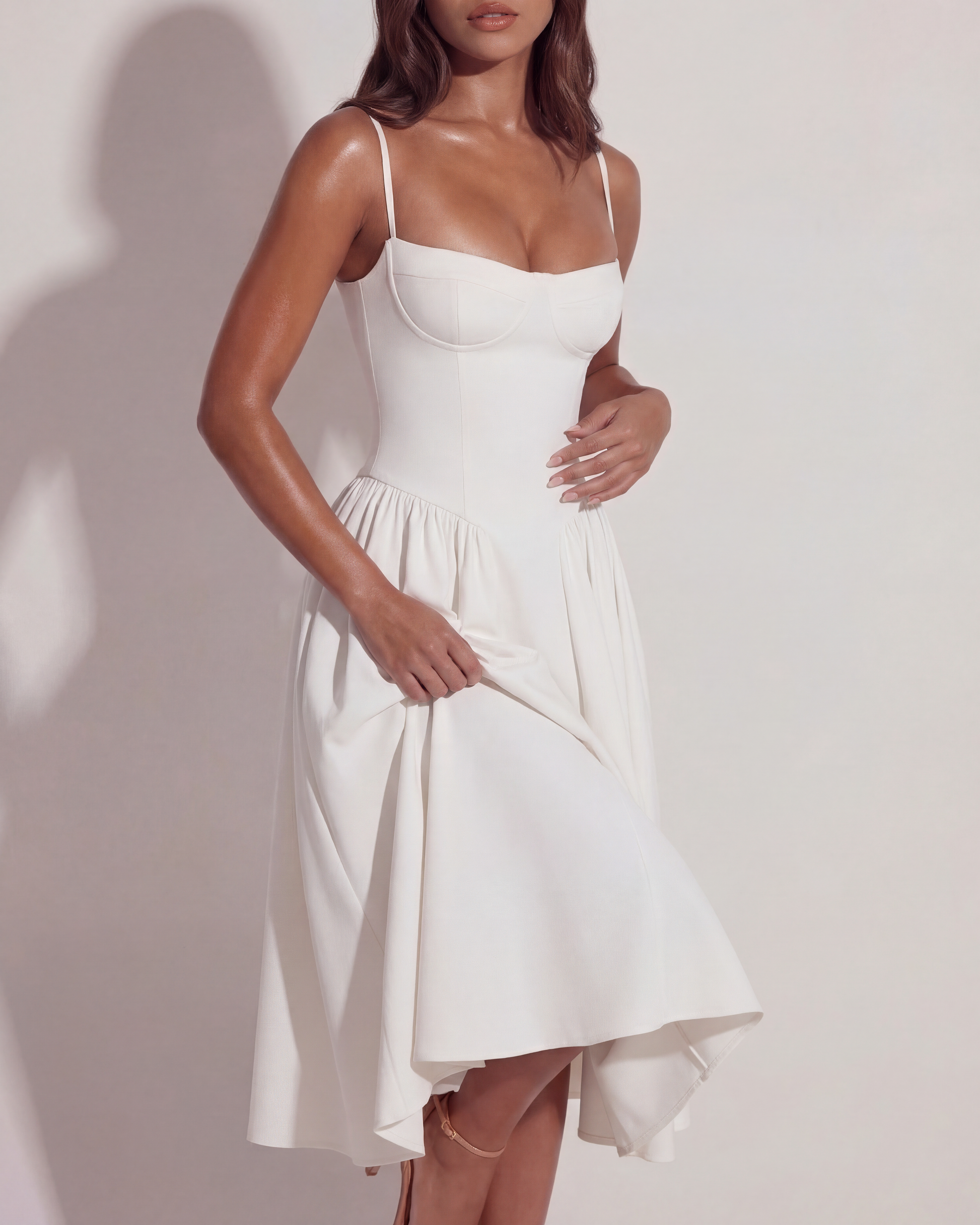 Felicity Midi Dress | Breathable Twill, Sweetheart Neckline, Pockets, White 4