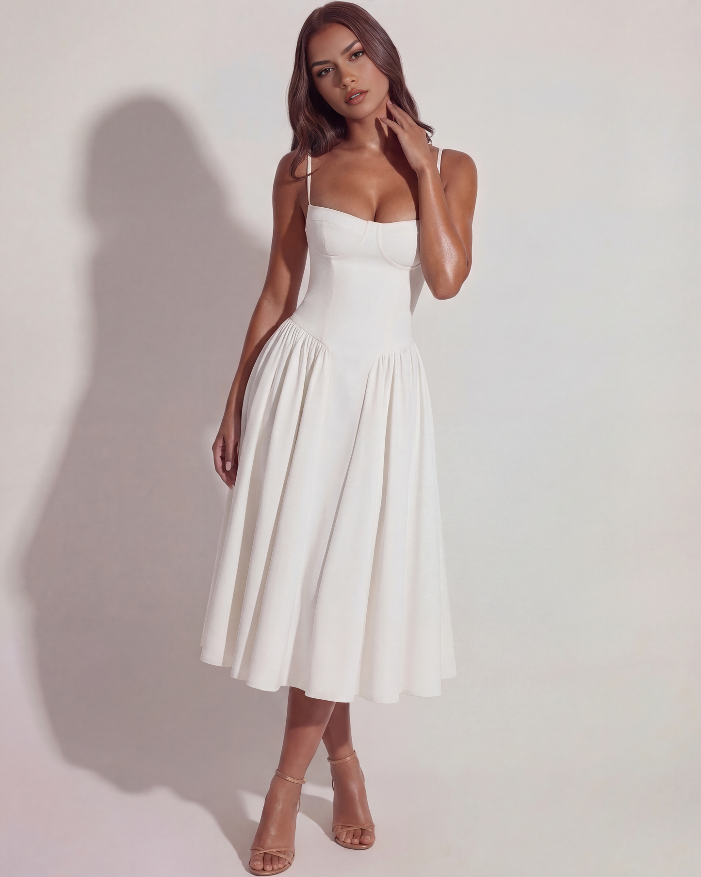 Felicity Midi Dress | Breathable Twill, Sweetheart Neckline, Pockets, White 5