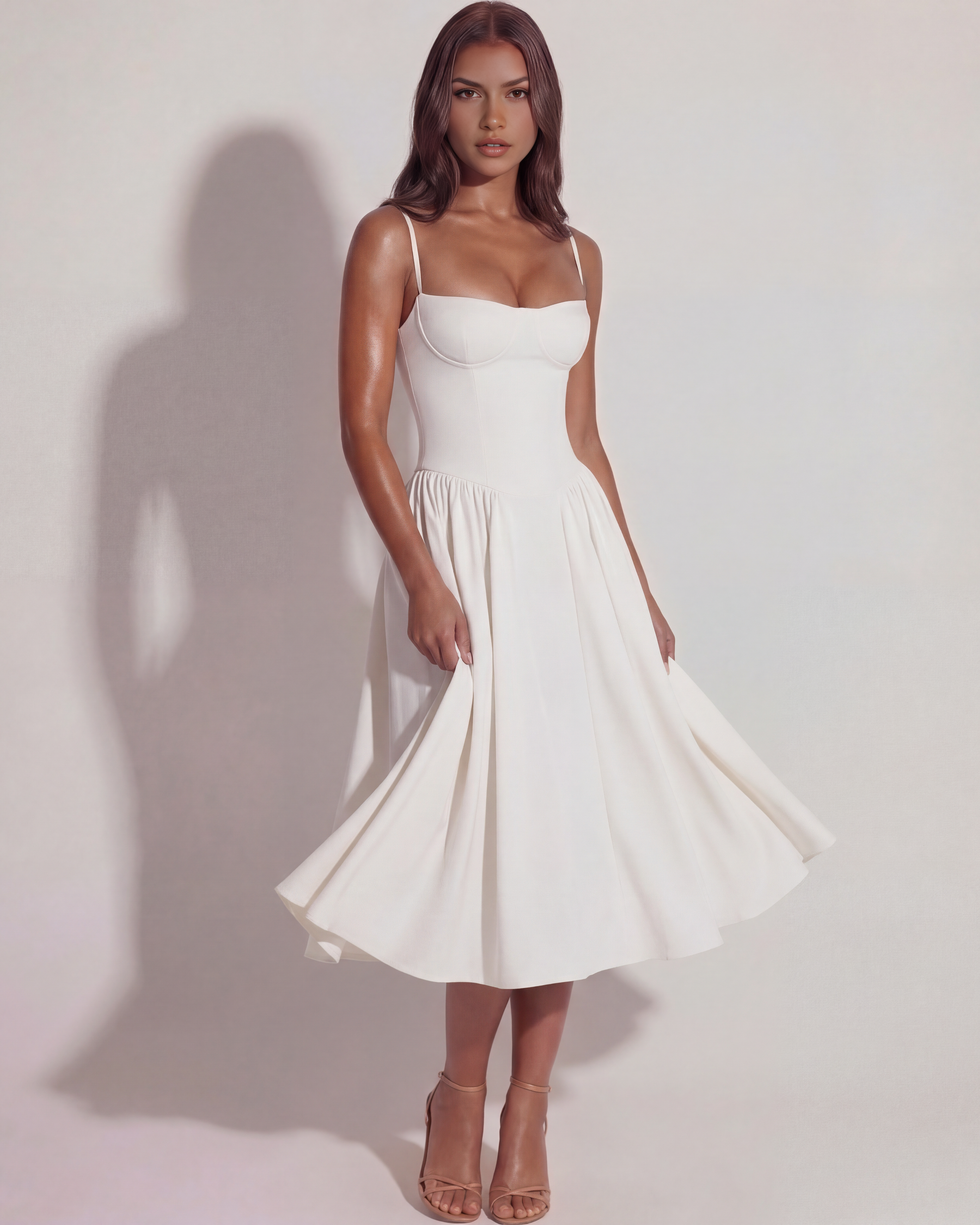 Felicity Midi Dress | Breathable Twill, Sweetheart Neckline, Pockets, White 6