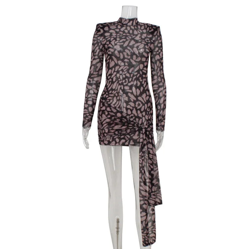 Fiona Party Dress | Mesh Leopard Print, Lace-Up Design 3