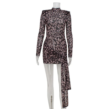 Fiona Party Dress | Mesh Leopard Print, Lace-Up Design 3