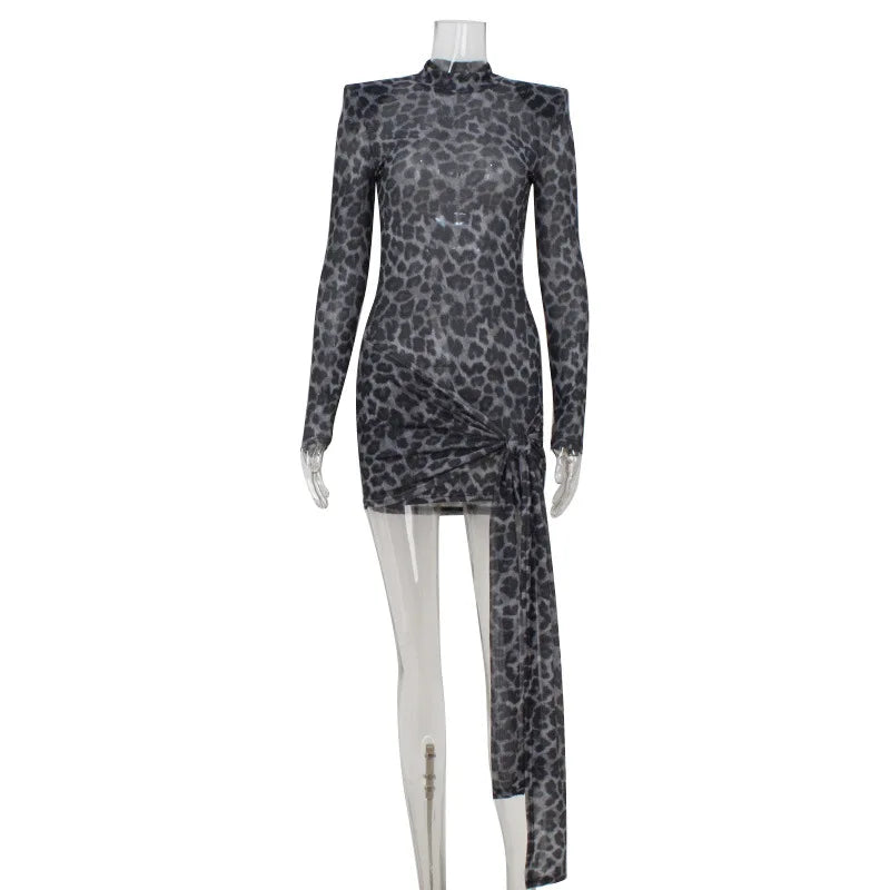 Fiona Party Dress | Mesh Leopard Print, Lace-Up Design 4