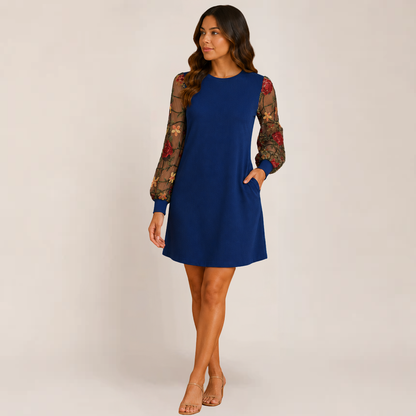 Fleur Black Dress | Floral Embroidery, Bishop Sleeves