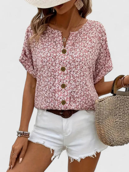 Fleur Women's Top | Lightweight Floral Blouse with Button Detail 0