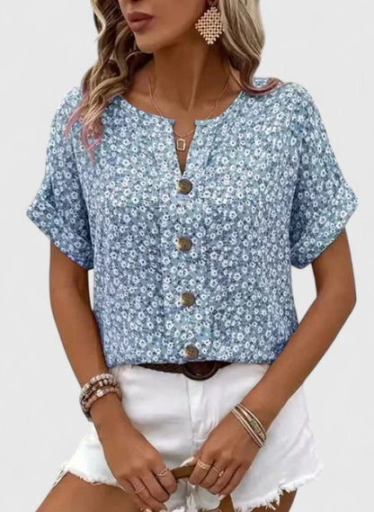 Fleur Women's Top | Lightweight Floral Blouse with Button Detail 1