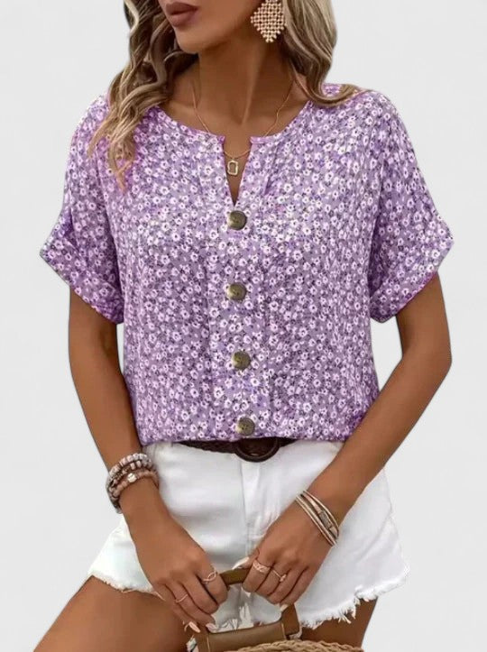 Fleur Women's Top | Lightweight Floral Blouse with Button Detail 2