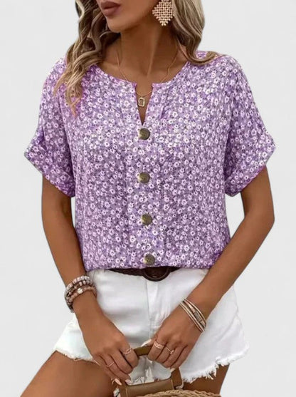 Fleur Women's Top | Lightweight Floral Blouse with Button Detail 2