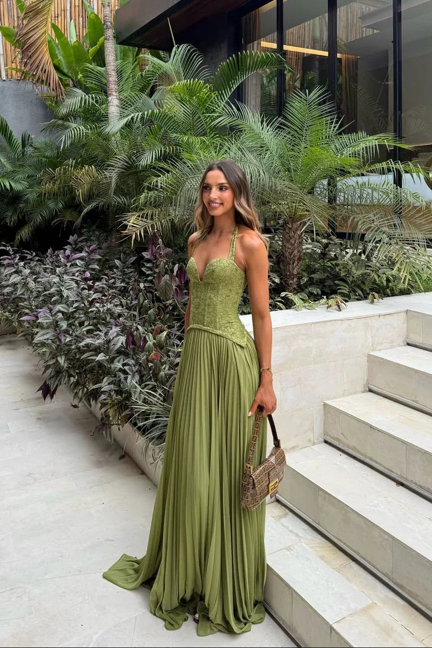 Gina Corset Dress | Pleated Green Summer Wedding Guest Dress 0