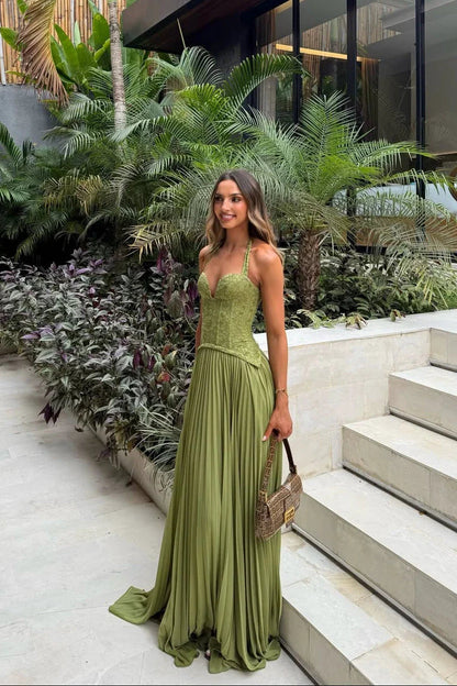 Gina Corset Dress | Pleated Green Summer Wedding Guest Dress 0
