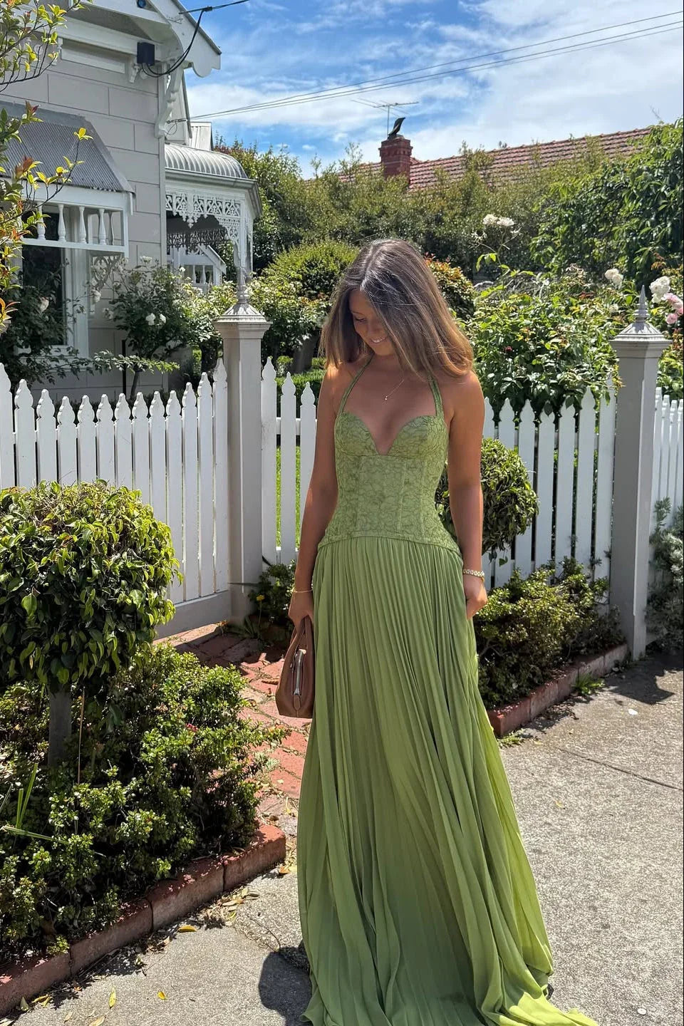 Gina Corset Dress | Pleated Green Summer Wedding Guest Dress 2