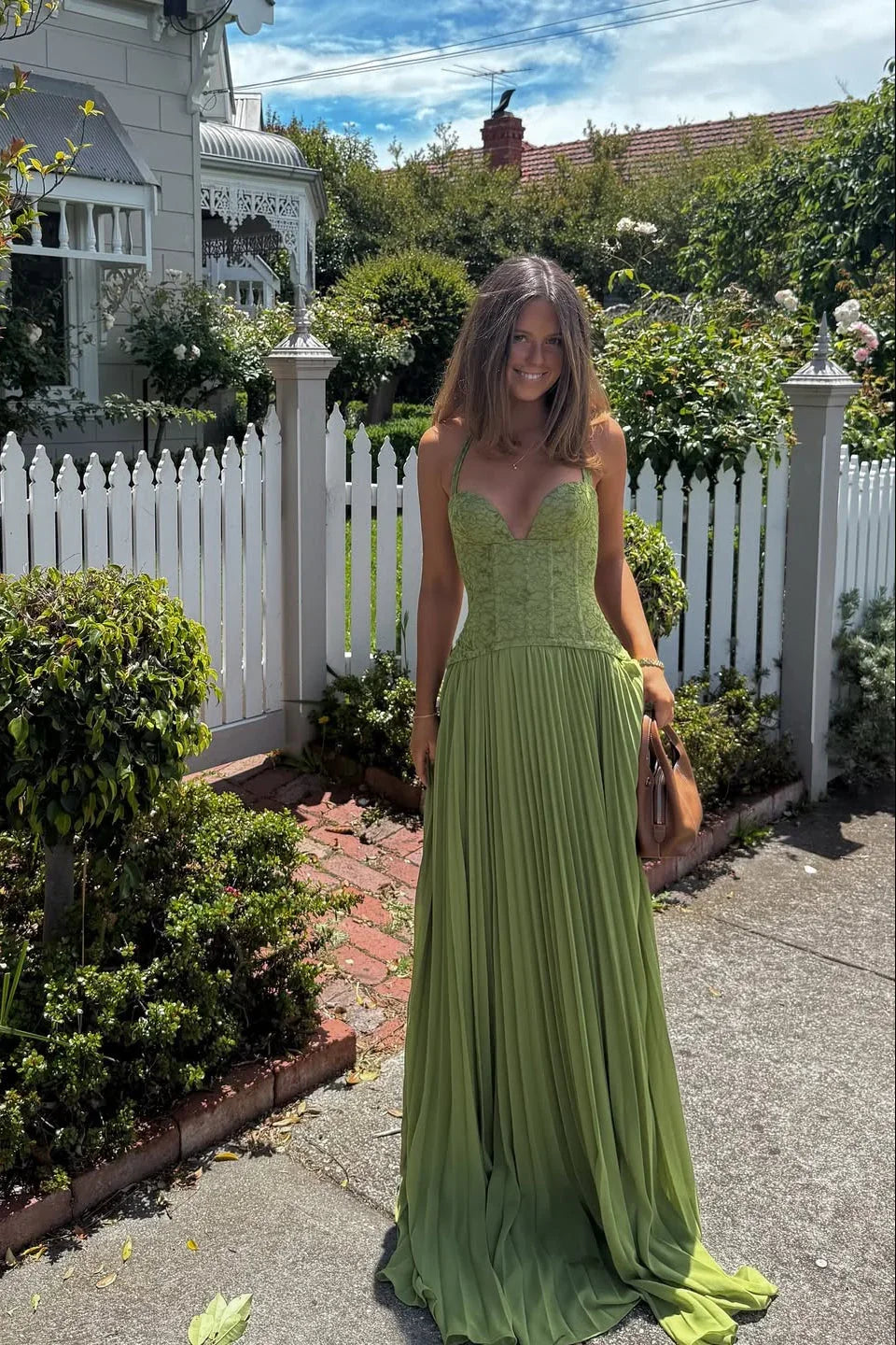 Gina Corset Dress | Pleated Green Summer Wedding Guest Dress 3
