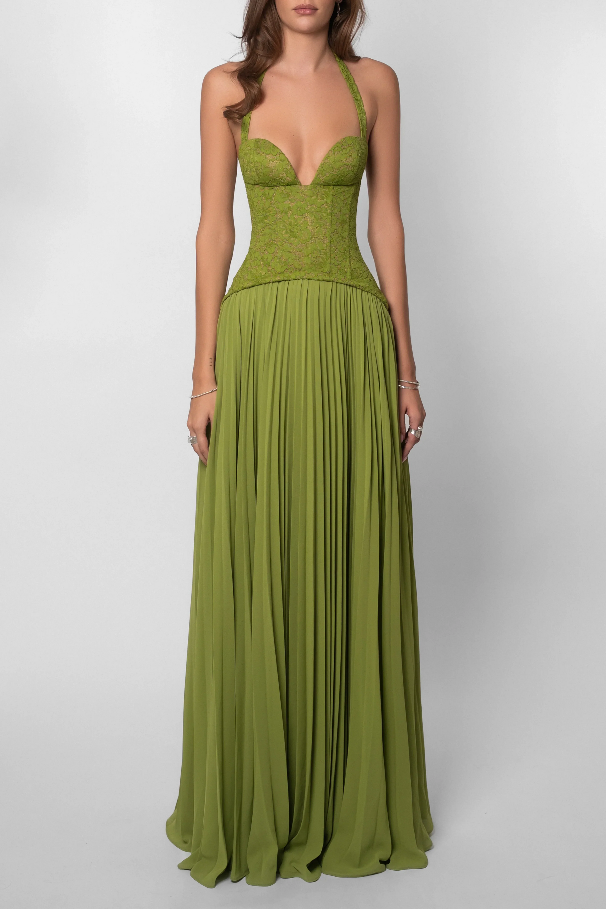 Gina Corset Dress | Pleated Green Summer Wedding Guest Dress 4