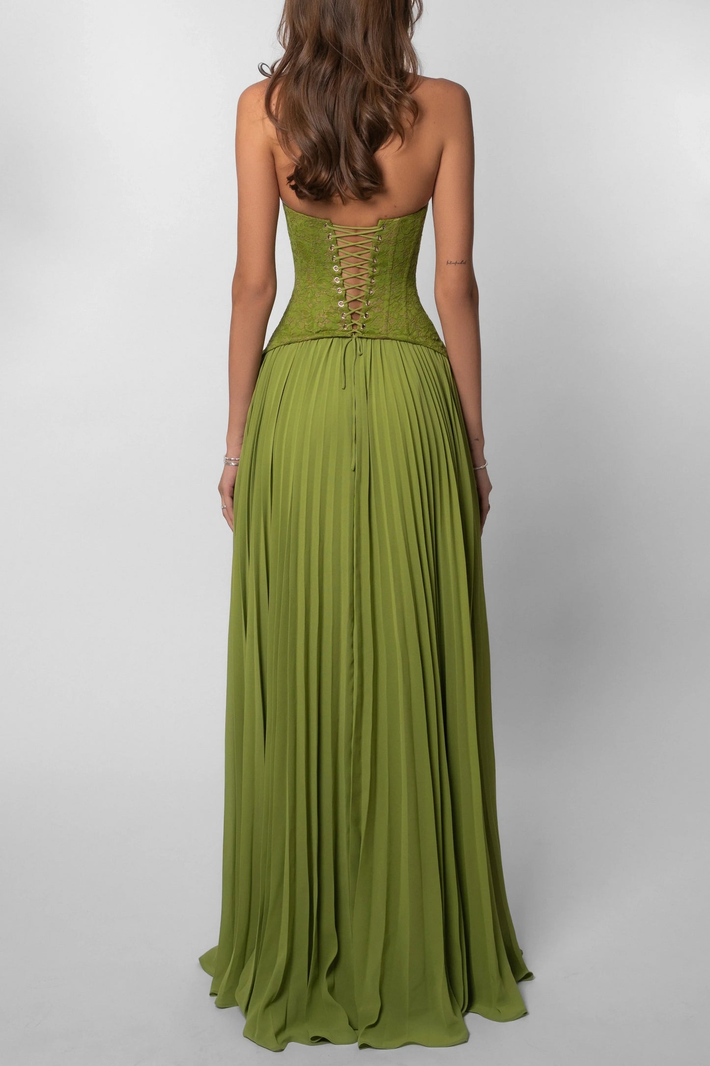 Gina Corset Dress | Pleated Green Summer Wedding Guest Dress 5