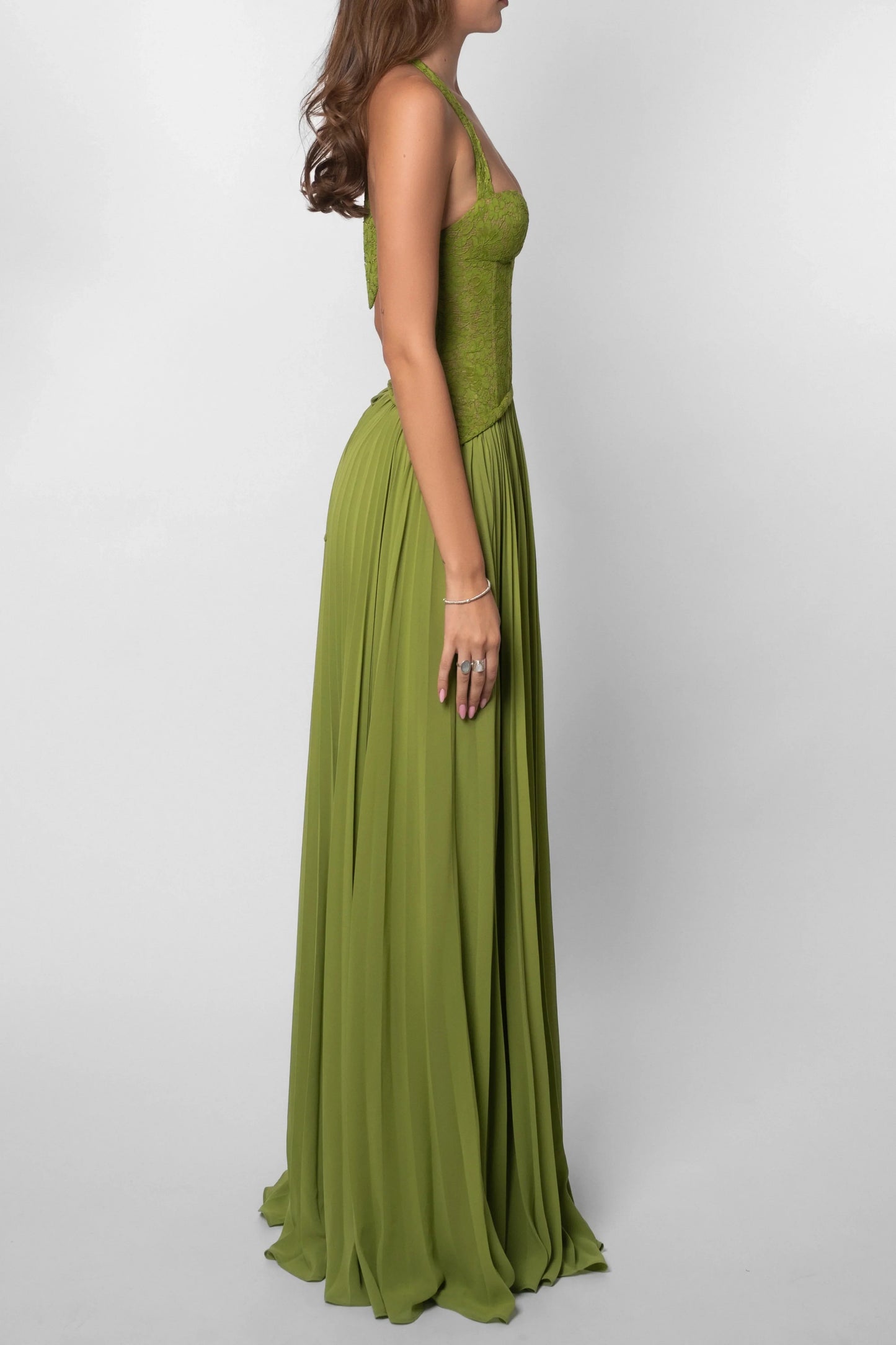 Gina Corset Dress | Pleated Green Summer Wedding Guest Dress 6