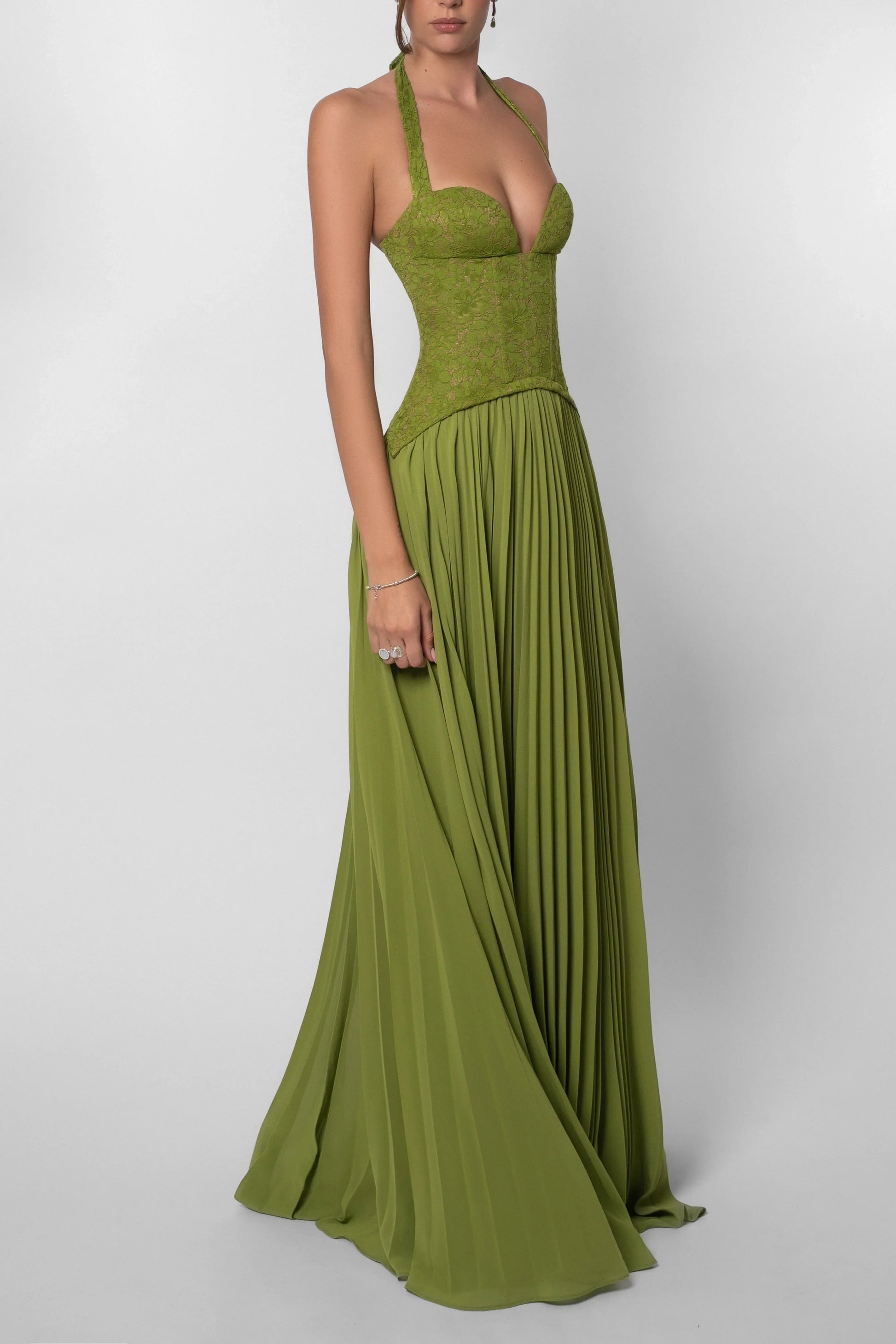 Gina Corset Dress | Pleated Green Summer Wedding Guest Dress 7