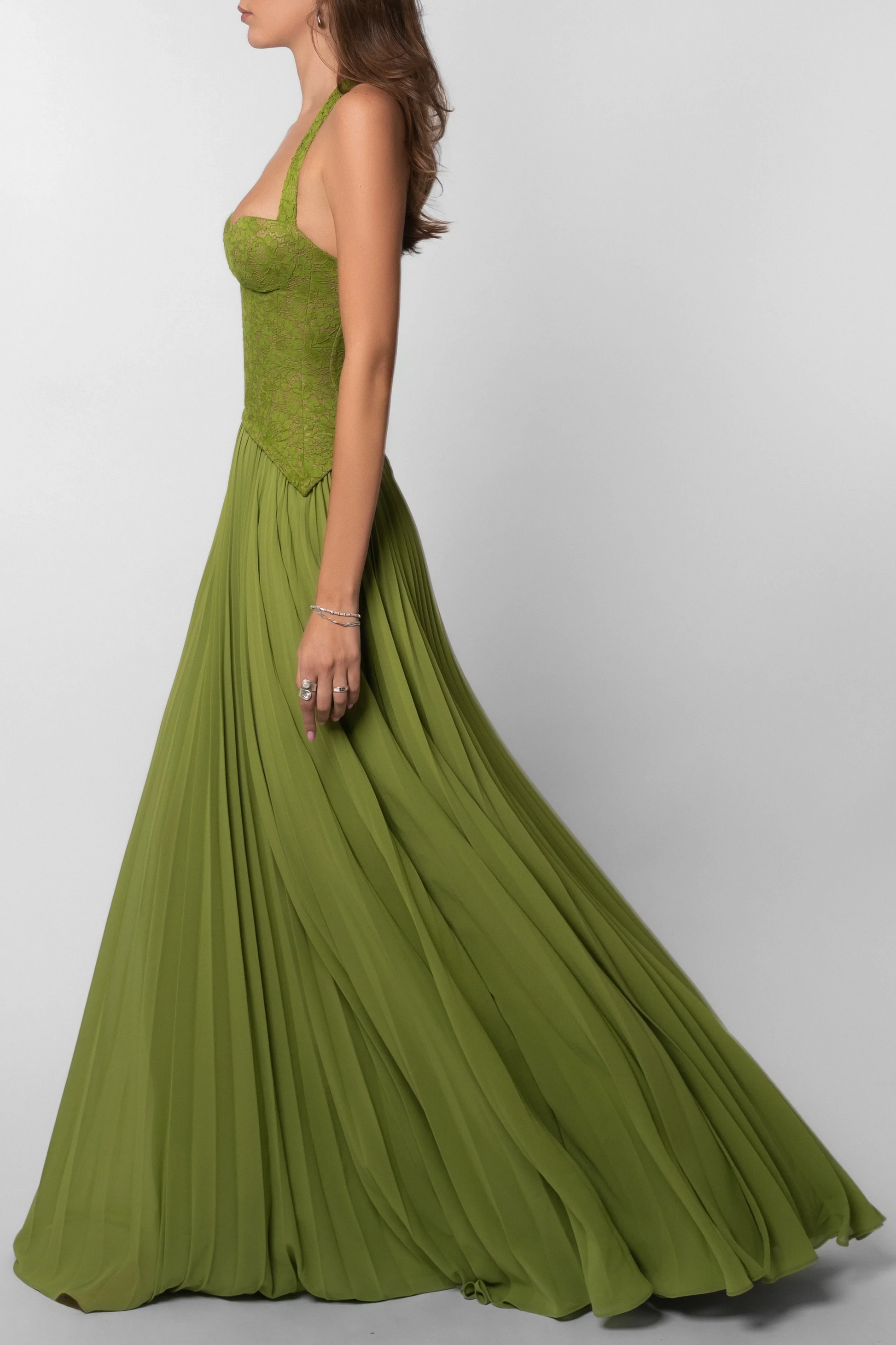 Gina Corset Dress | Pleated Green Summer Wedding Guest Dress 8