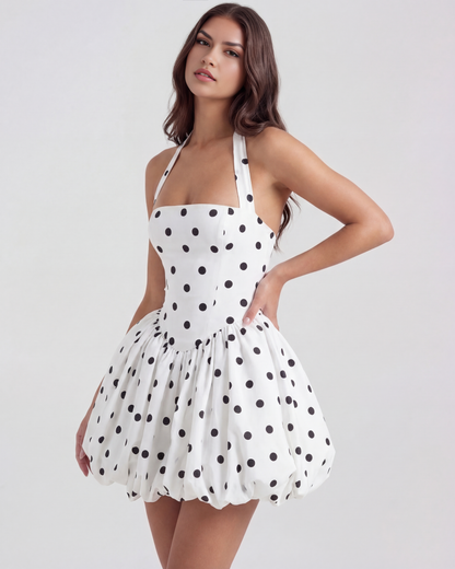 Gina Mini Dress | Black Polka Dot, Flattering Halter Neckline 5
