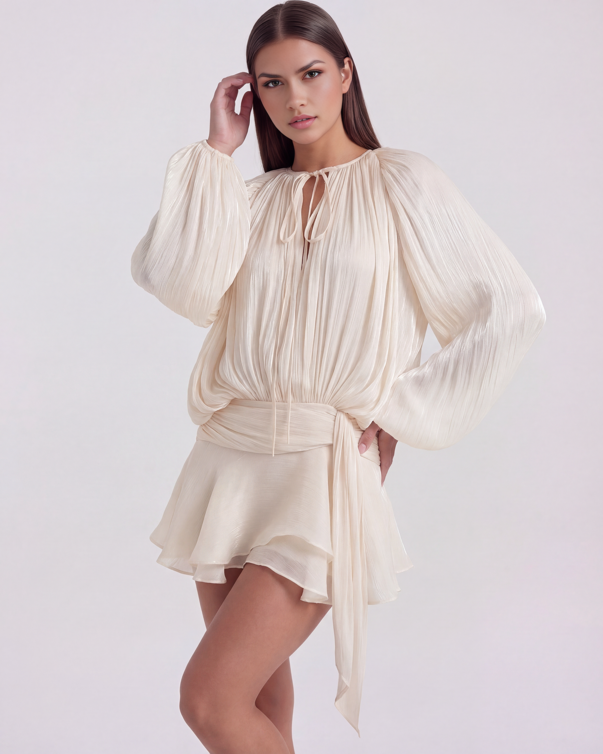 Gina Women's Dress | Pearl Tone, Structured Mini with Long Sleeves 2