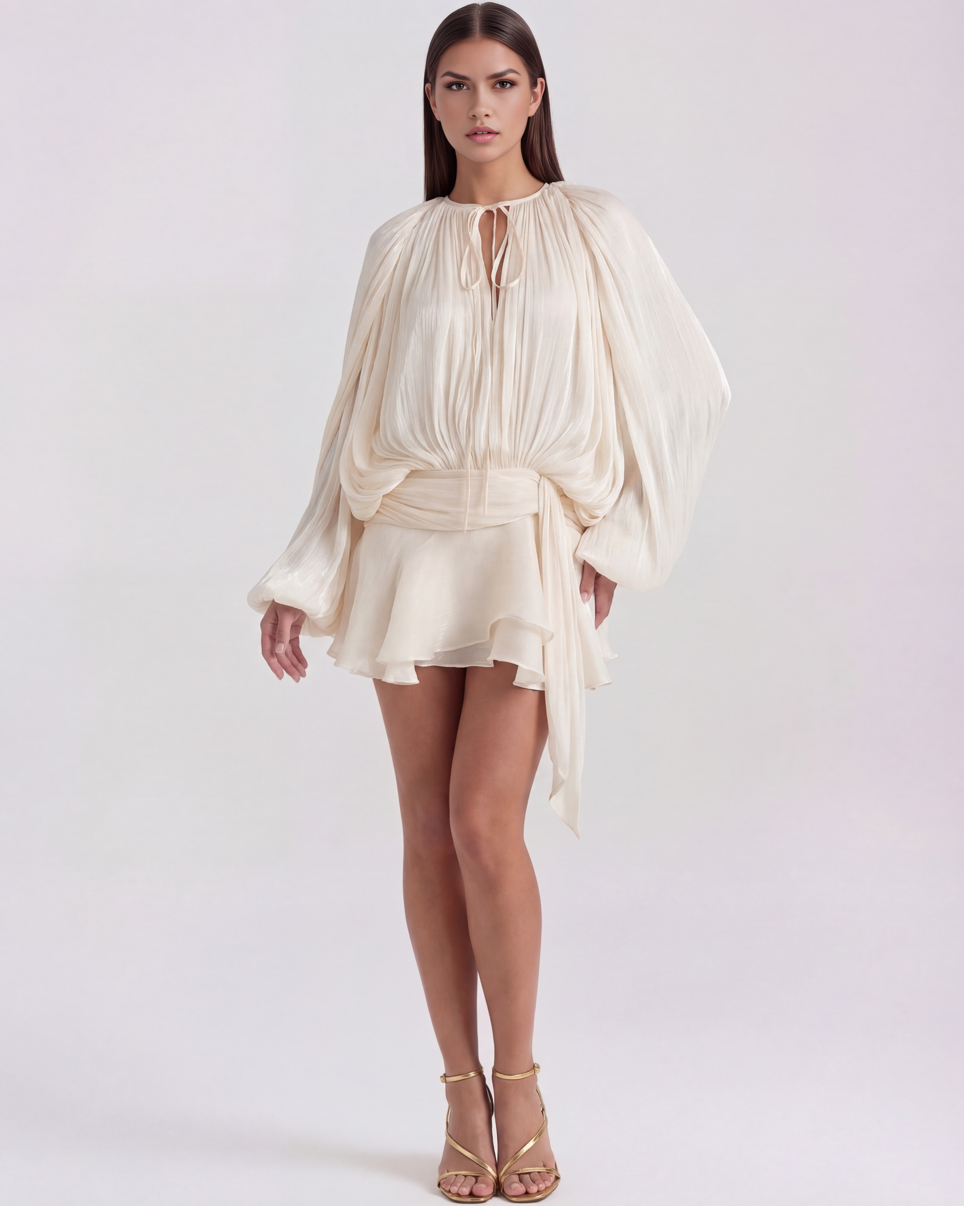 Gina Women's Dress | Pearl Tone, Structured Mini with Long Sleeves 5