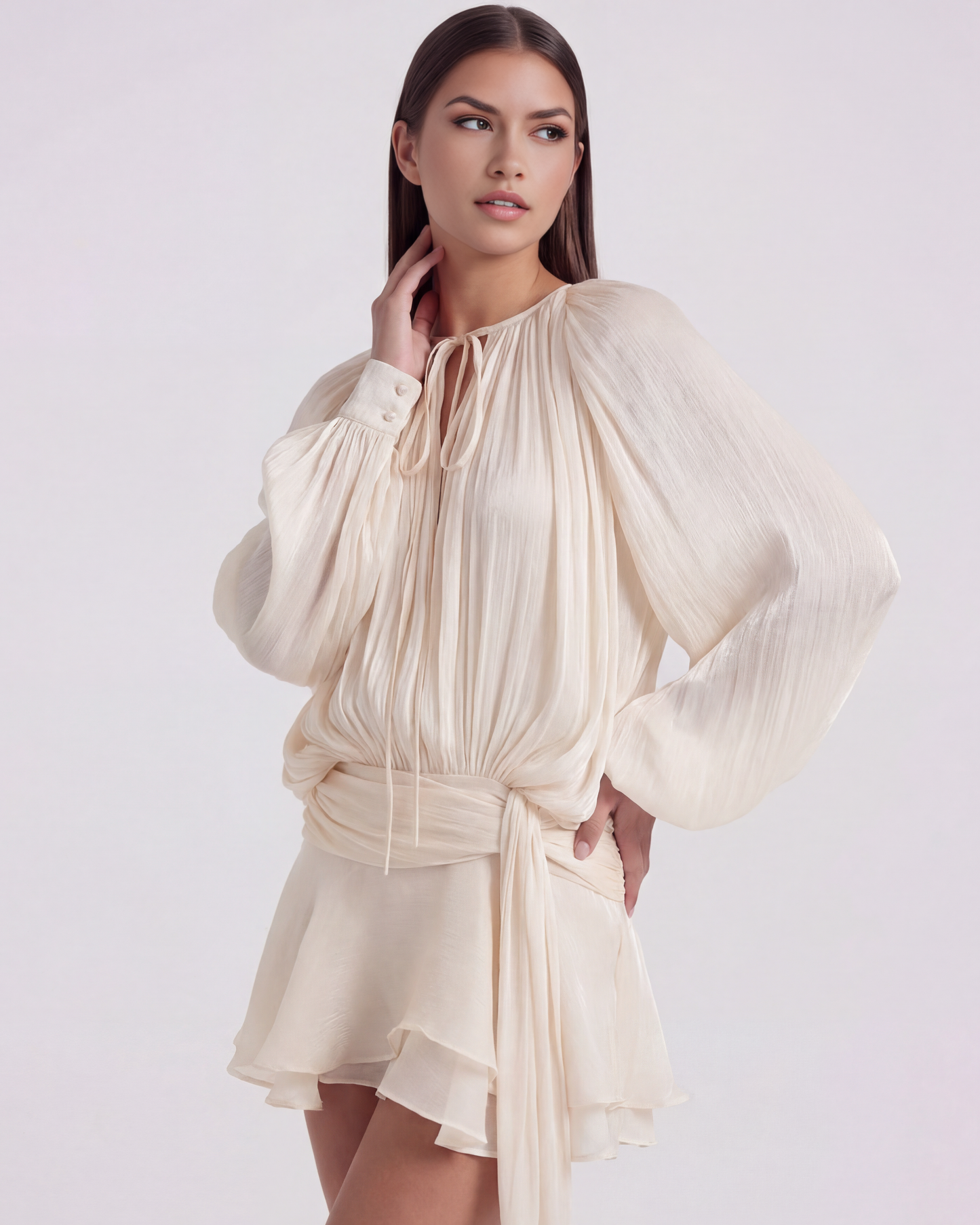 Gina Women's Dress | Pearl Tone, Structured Mini with Long Sleeves 6