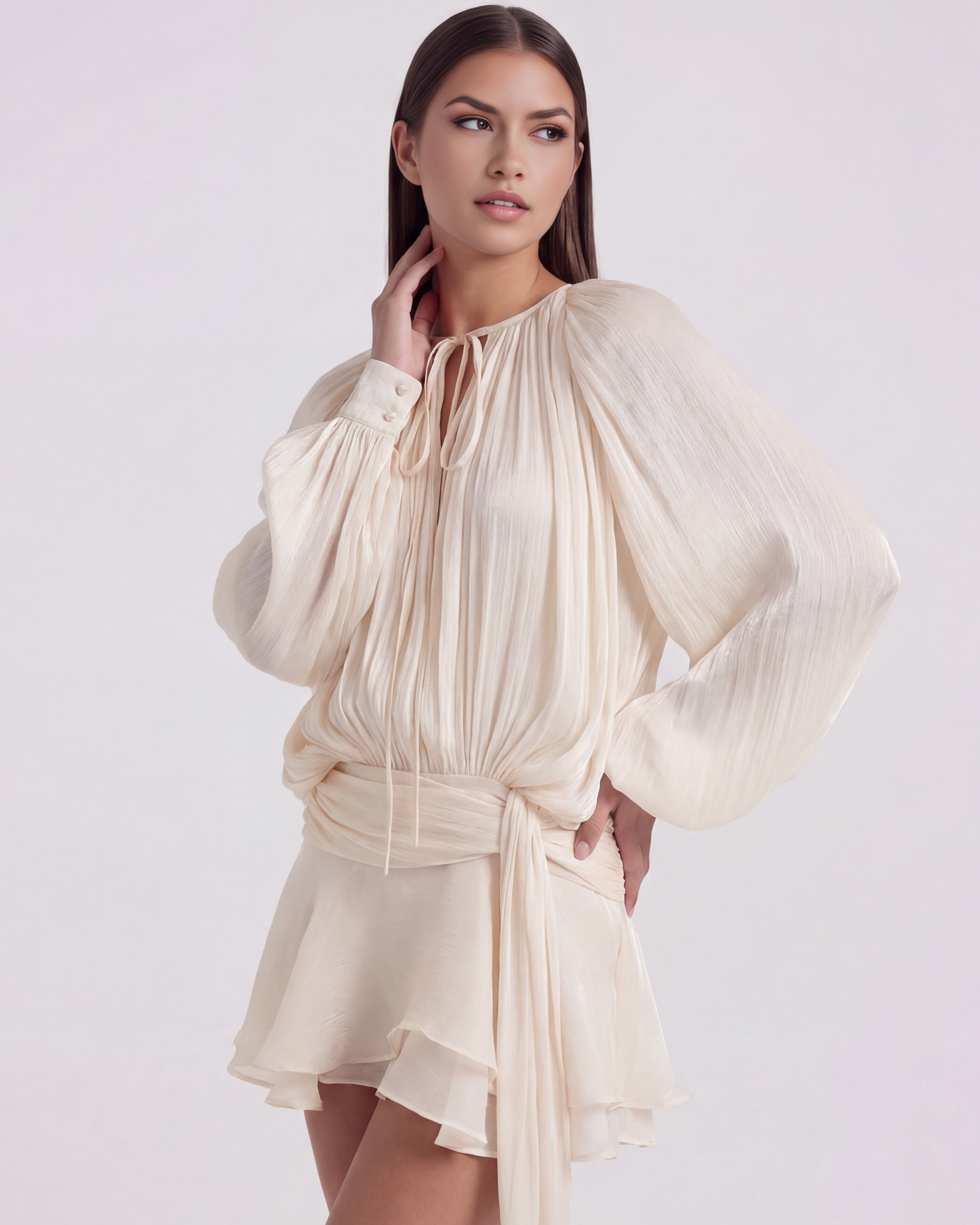 Gina Women's Dress | Pearl Tone, Structured Mini with Long Sleeves 6