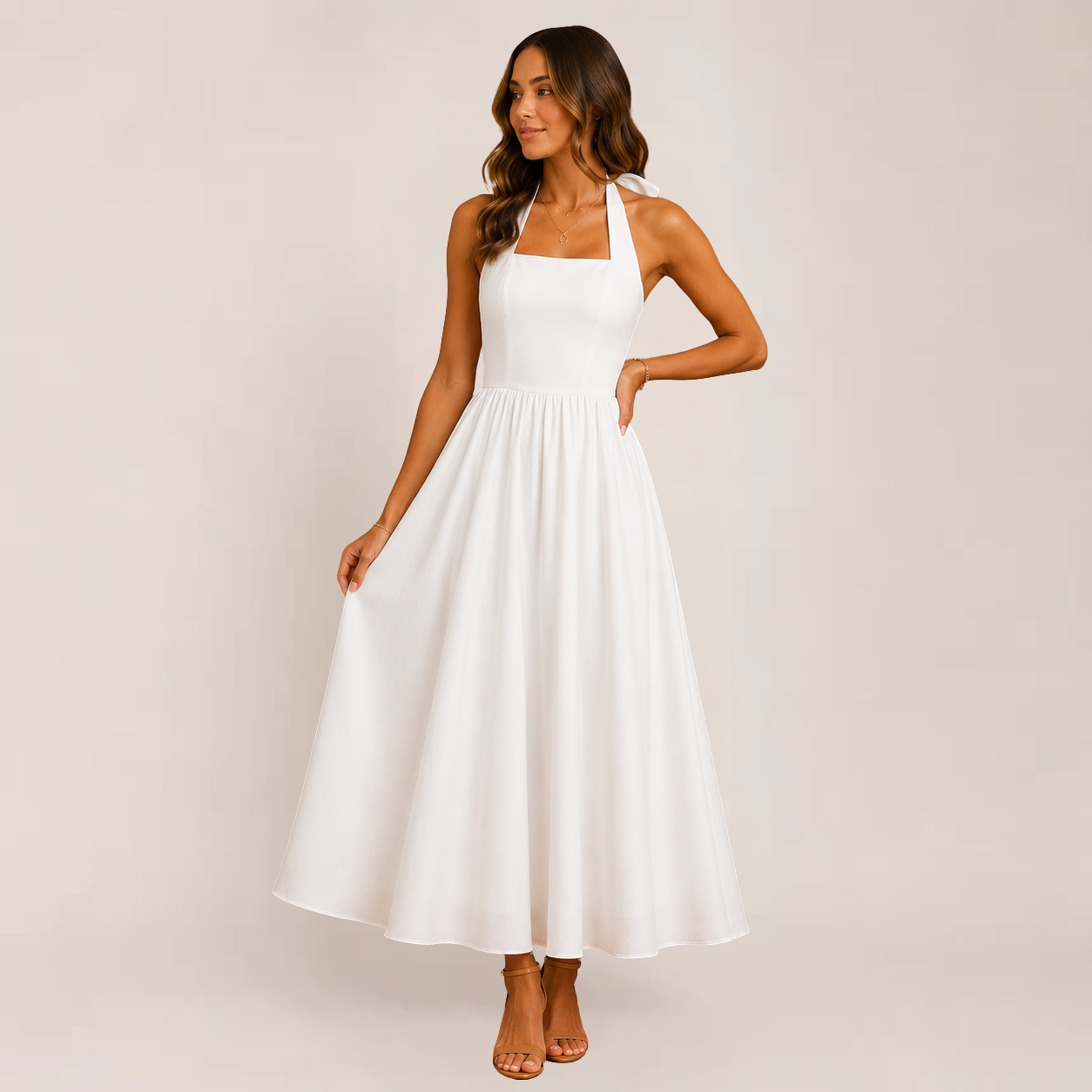 Windsor Women's Summer Dress | Halter Neck, A-Line, Available in White and Black