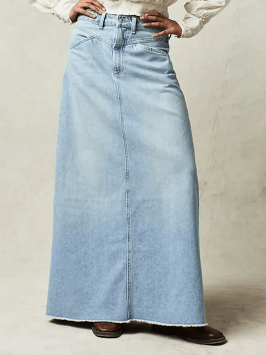 Haven Denim Skirt | High Waist A-Line Maxi Design for Women 0
