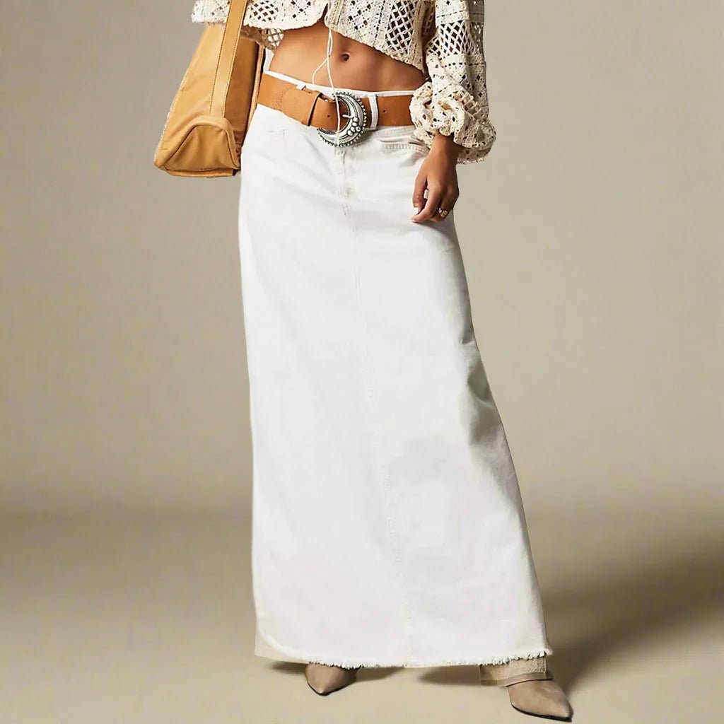 Haven Denim Skirt | High Waist A-Line Maxi Design for Women 2