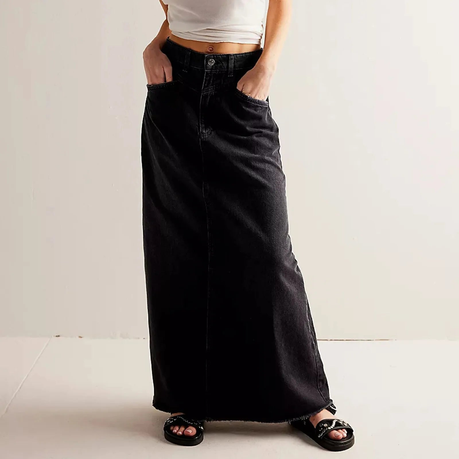 Haven Denim Skirt | High Waist A-Line Maxi Design for Women 3