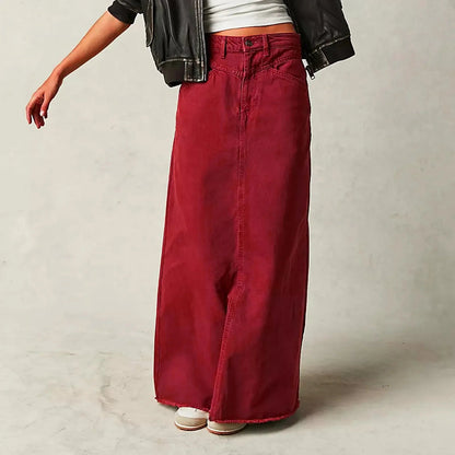 Haven Denim Skirt | High Waist A-Line Maxi Design for Women 4