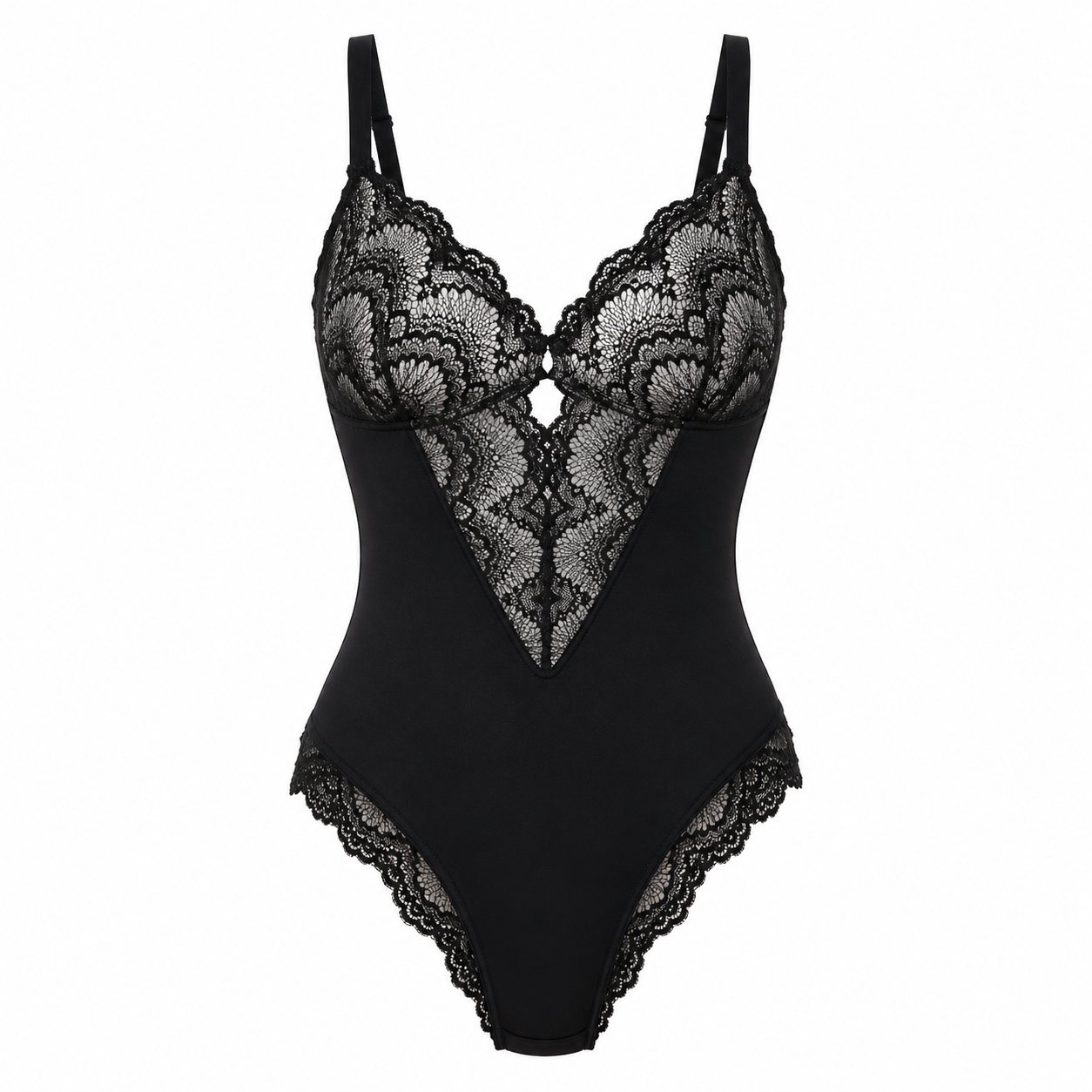Haven Lace Bodysuit | Black, Compression Fit, Low-Back Design