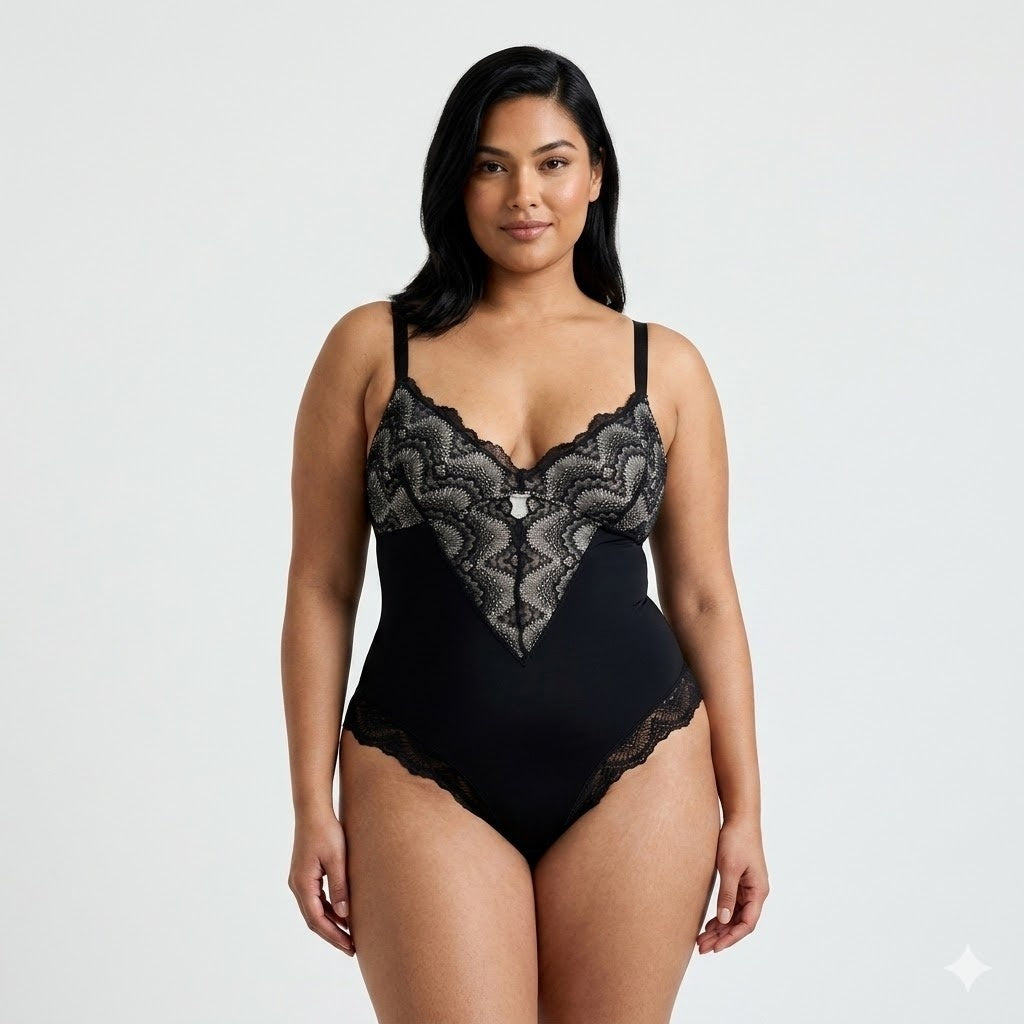 Haven Lace Bodysuit | Black, Compression Fit, Low-Back Design