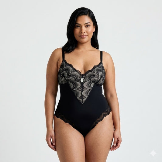 Haven Lace Bodysuit | Black, Compression Fit, Low-Back Design
