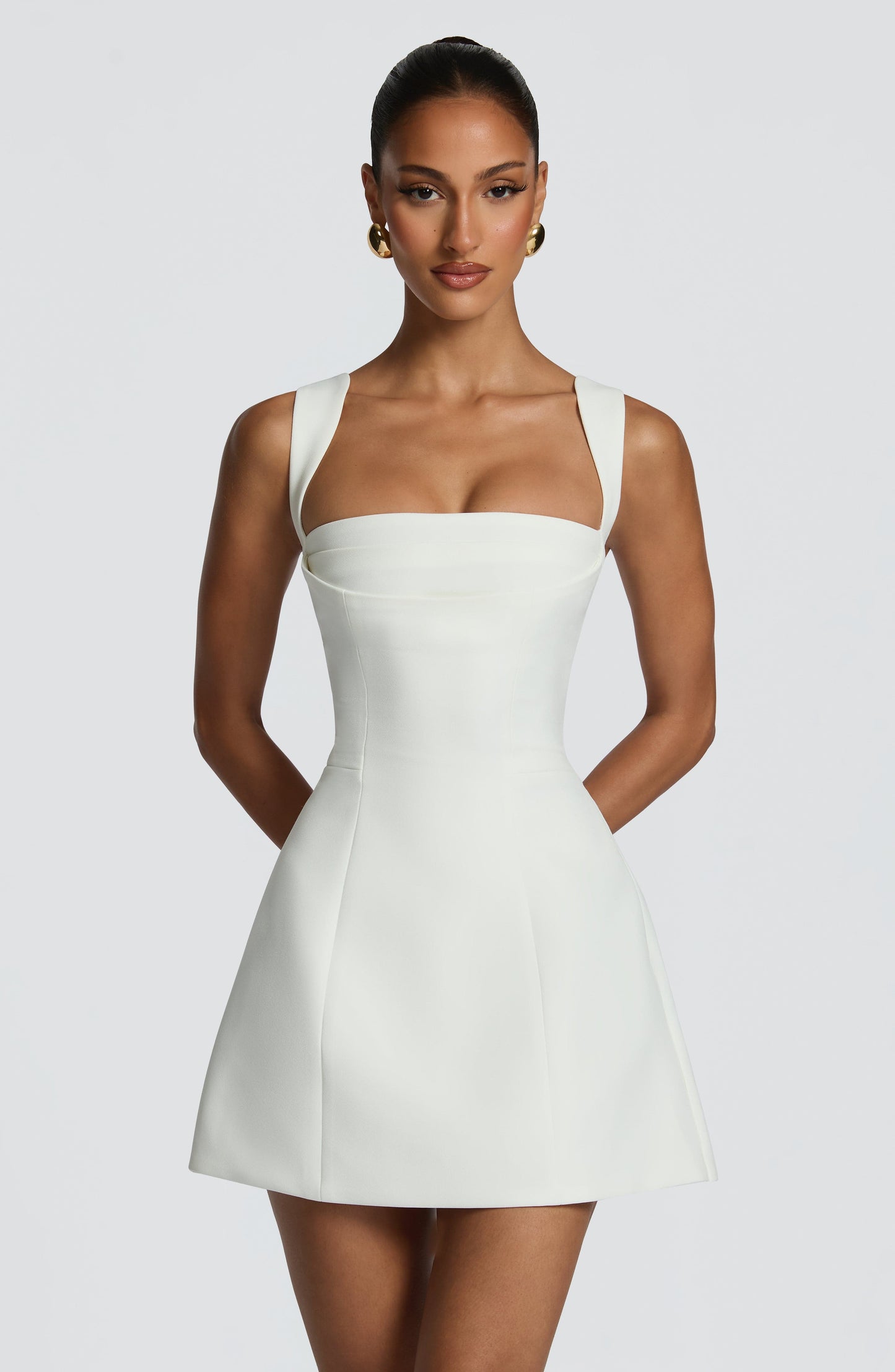 Iona Women's Dress | Ivory Mini Cocktail Dress, Structured Non-Stretch Crepe 0