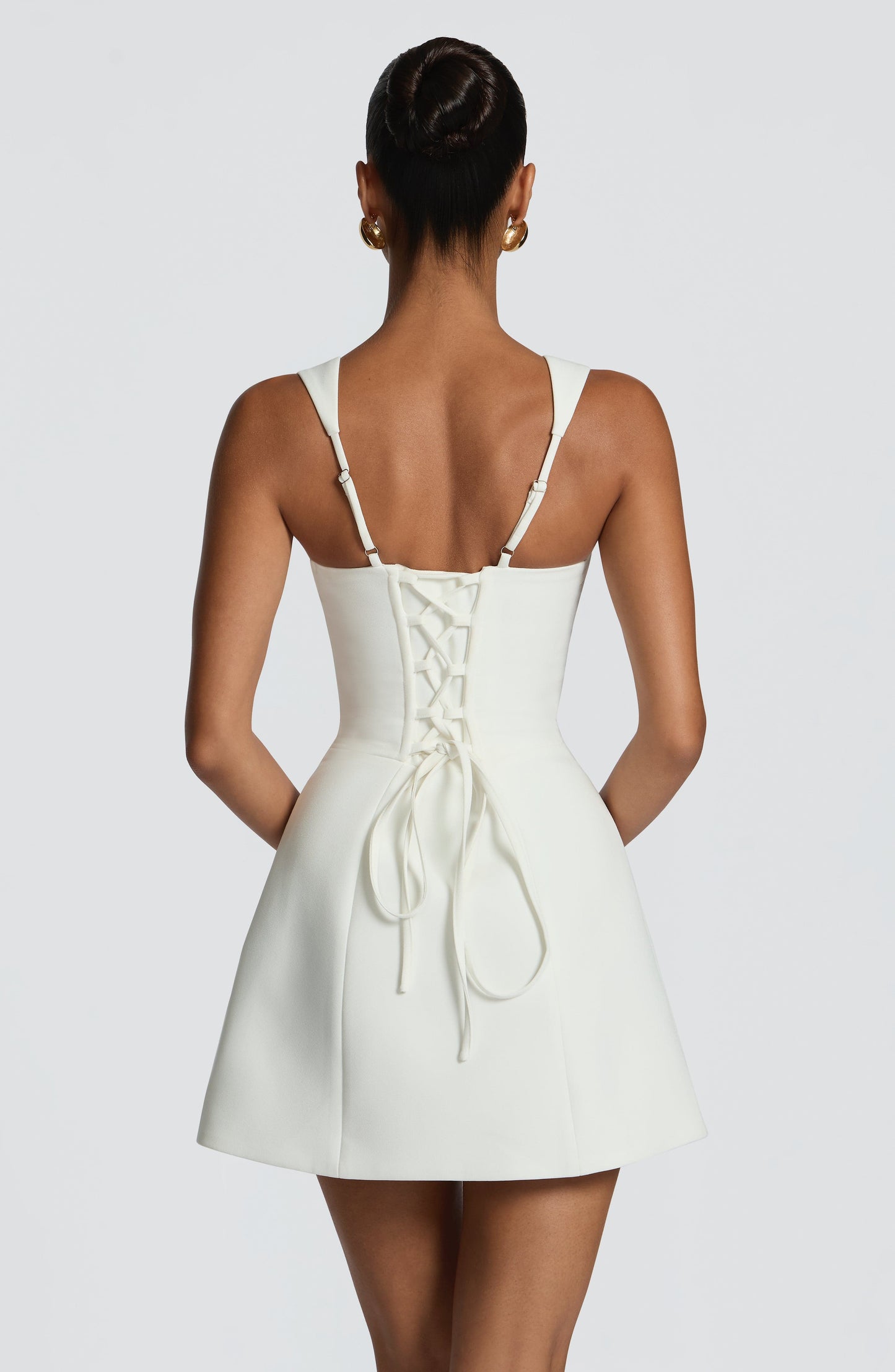 Iona Women's Dress | Ivory Mini Cocktail Dress, Structured Non-Stretch Crepe 1