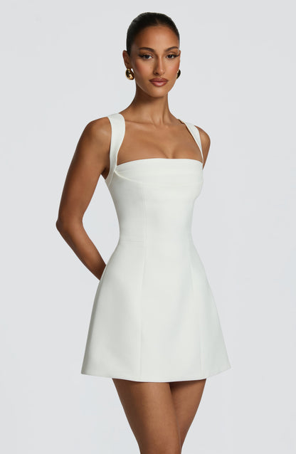 Iona Women's Dress | Ivory Mini Cocktail Dress, Structured Non-Stretch Crepe 2