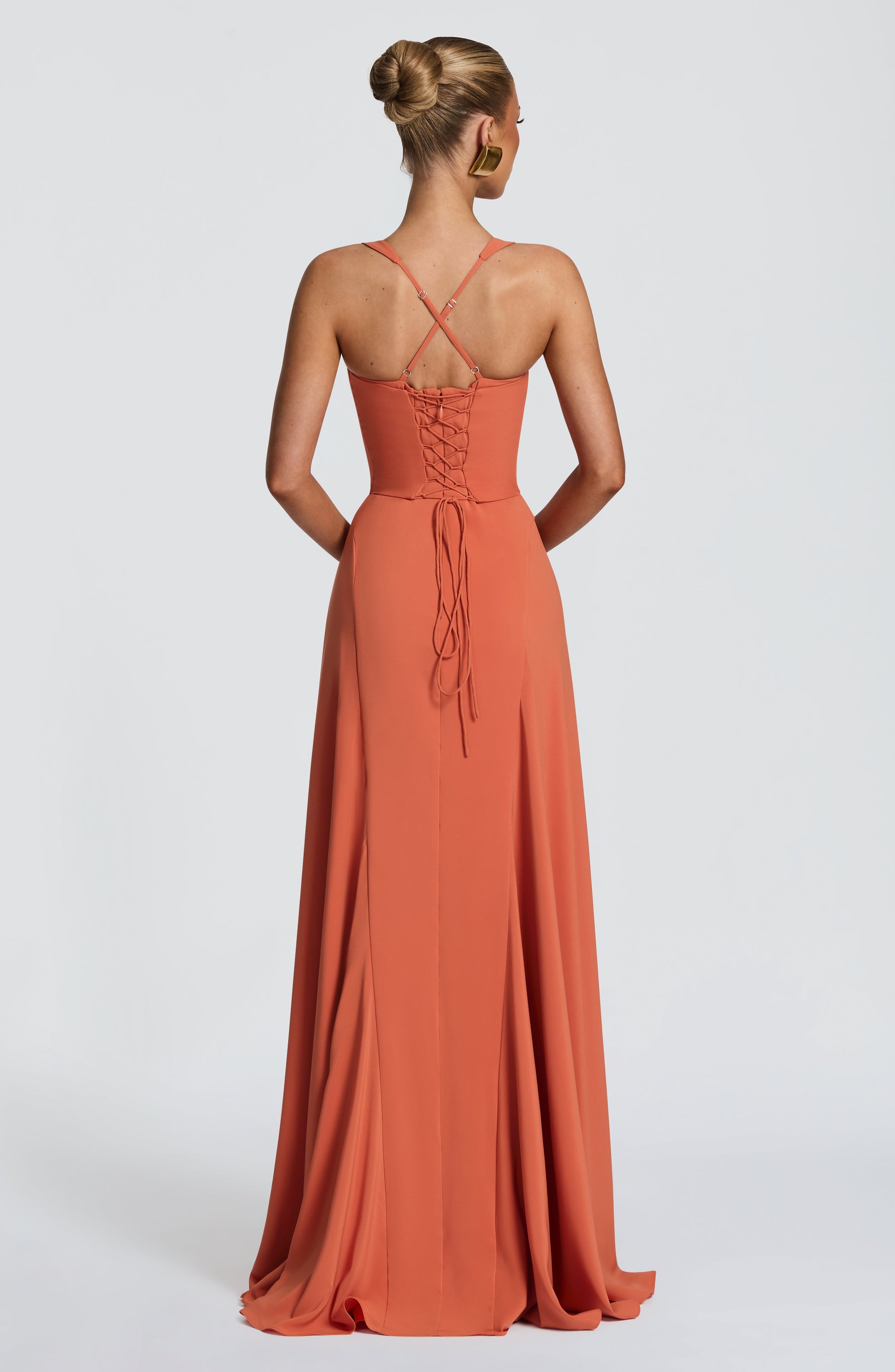 Irie Maxi Dress | Burnt Orange Chiffon, Sweetheart Neckline, Flared Skirt 1