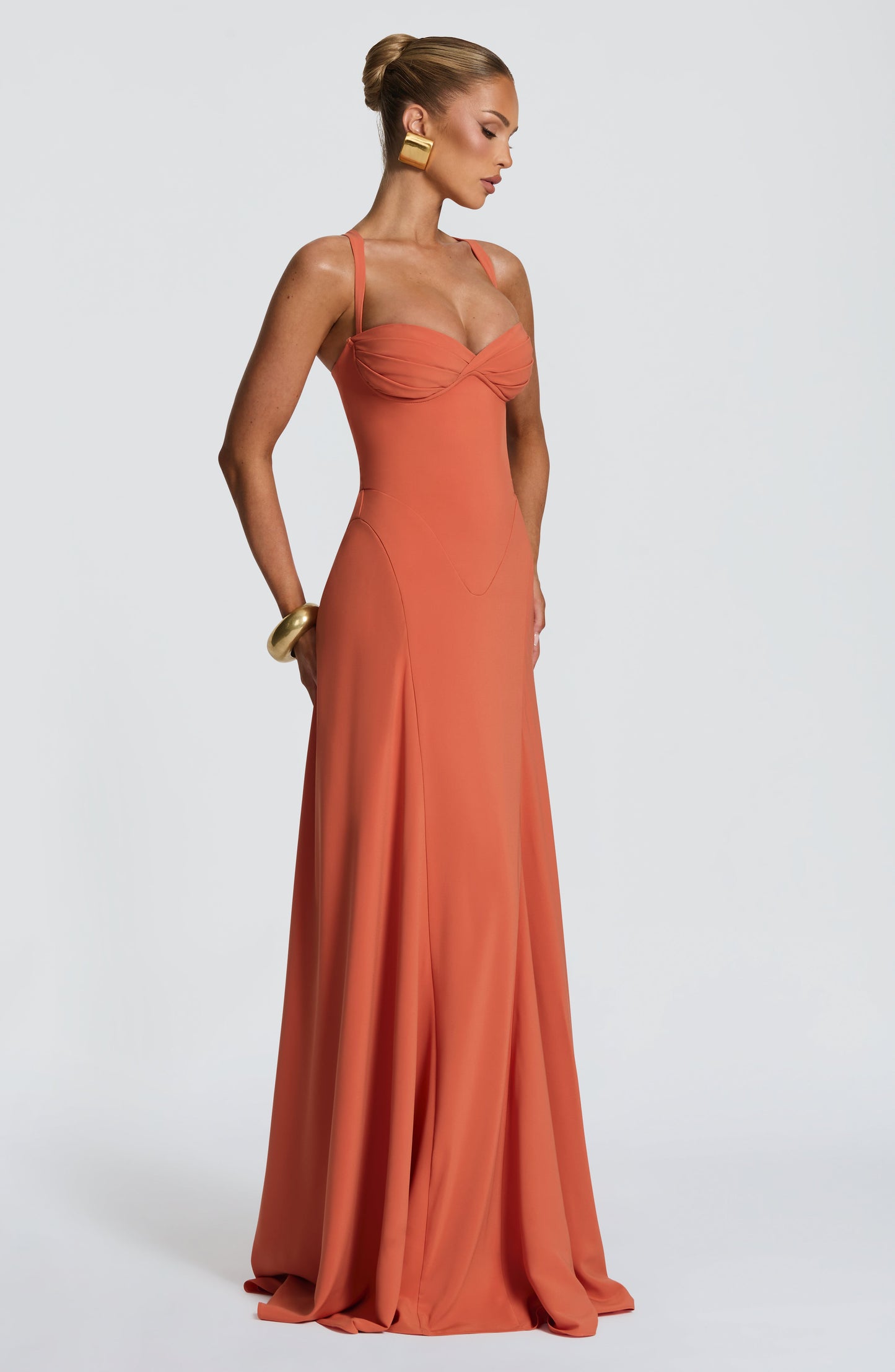 Irie Maxi Dress | Burnt Orange Chiffon, Sweetheart Neckline, Flared Skirt 2