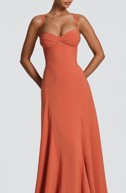 Irie Maxi Dress | Burnt Orange Chiffon, Sweetheart Neckline, Flared Skirt 4