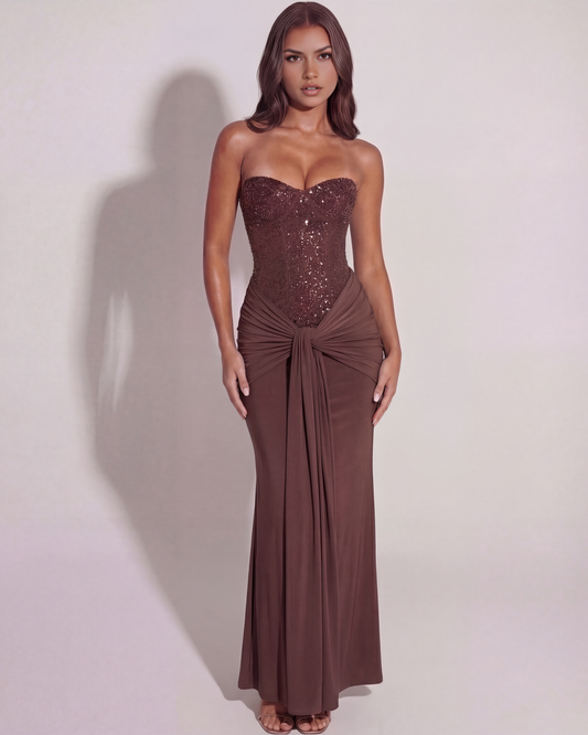 Jade Maxi Dress | Embellished Mesh, Strapless Long Gown for Women 0
