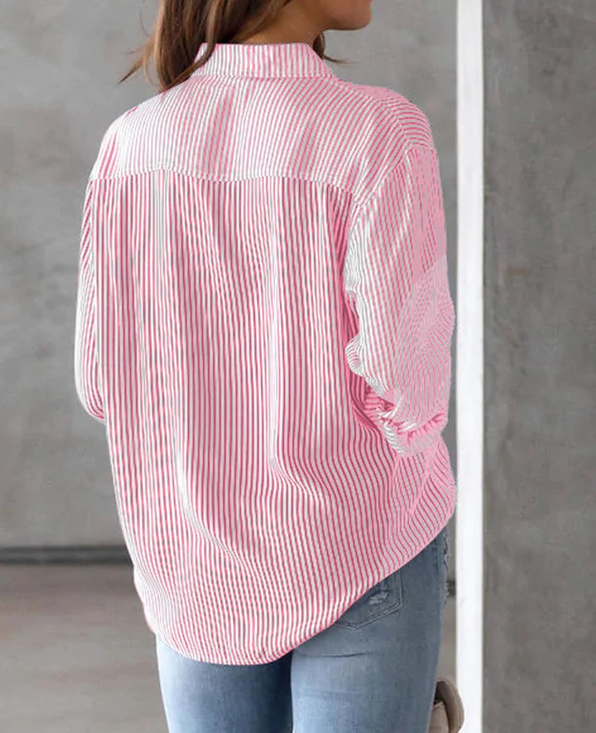 Jade Striped Blouse | Elegant Cotton, V-Neck Long Sleeve Top for Women 3