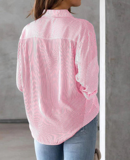 Jade Striped Blouse | Elegant Cotton, V-Neck Long Sleeve Top for Women 3