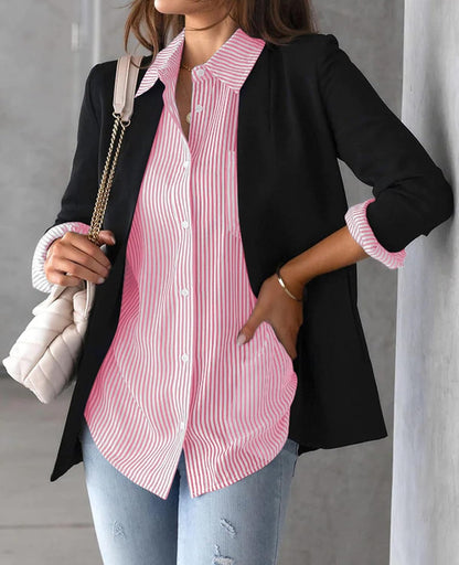 Jade Striped Blouse | Elegant Cotton, V-Neck Long Sleeve Top for Women 4