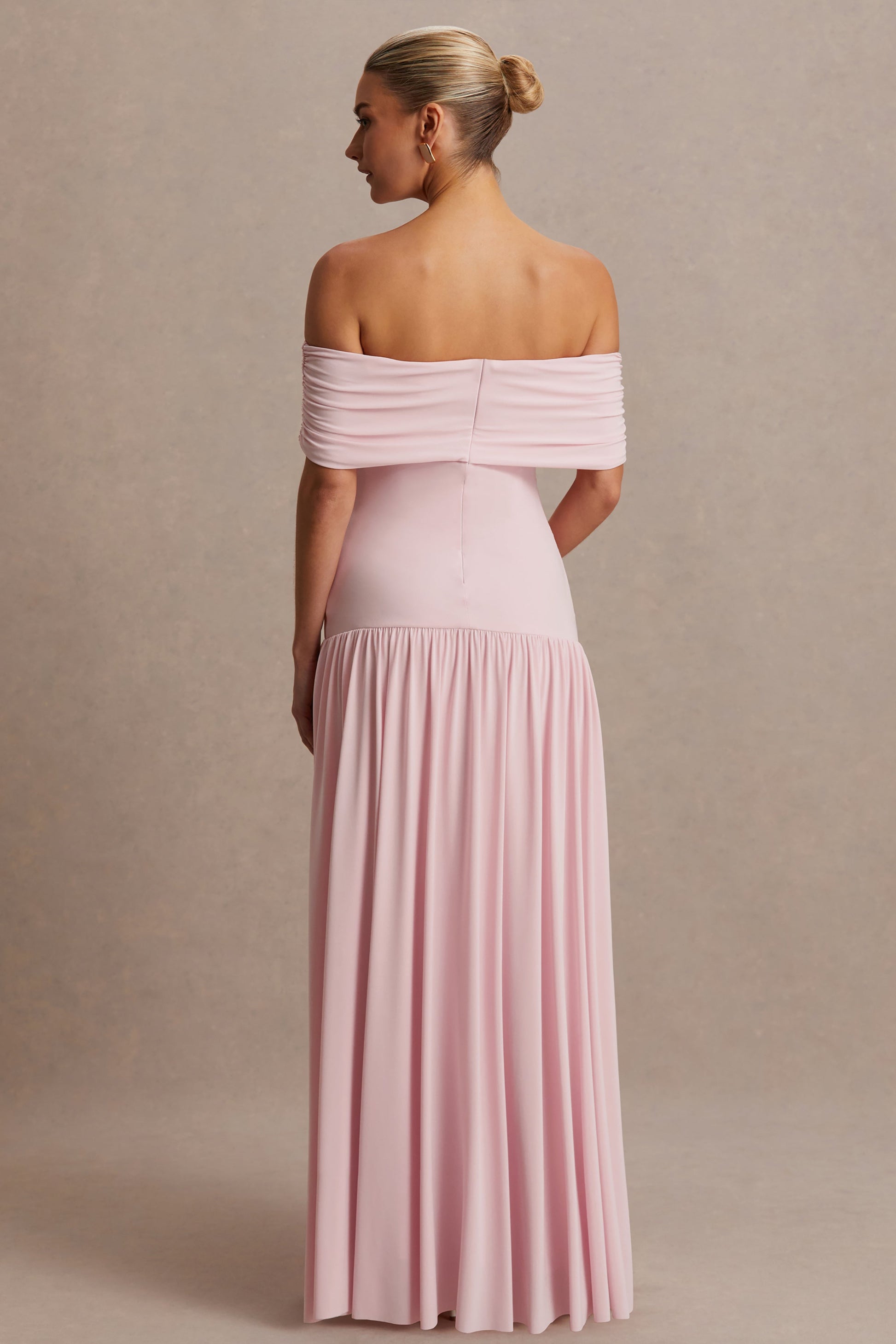 Jasmine Maternity Dress | Blush Pink, Bardot Neckline 1