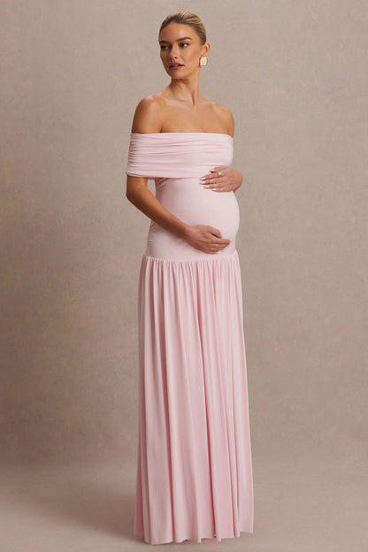 Jasmine Maternity Dress | Blush Pink, Bardot Neckline 3