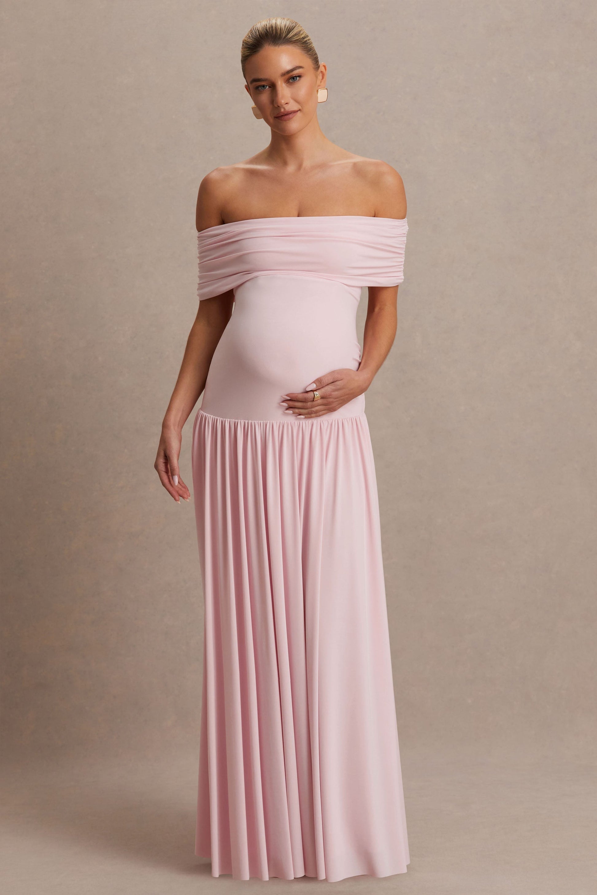 Jasmine Maternity Dress | Blush Pink, Bardot Neckline 4