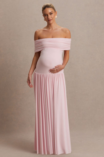 Jasmine Maternity Dress | Blush Pink, Bardot Neckline 4
