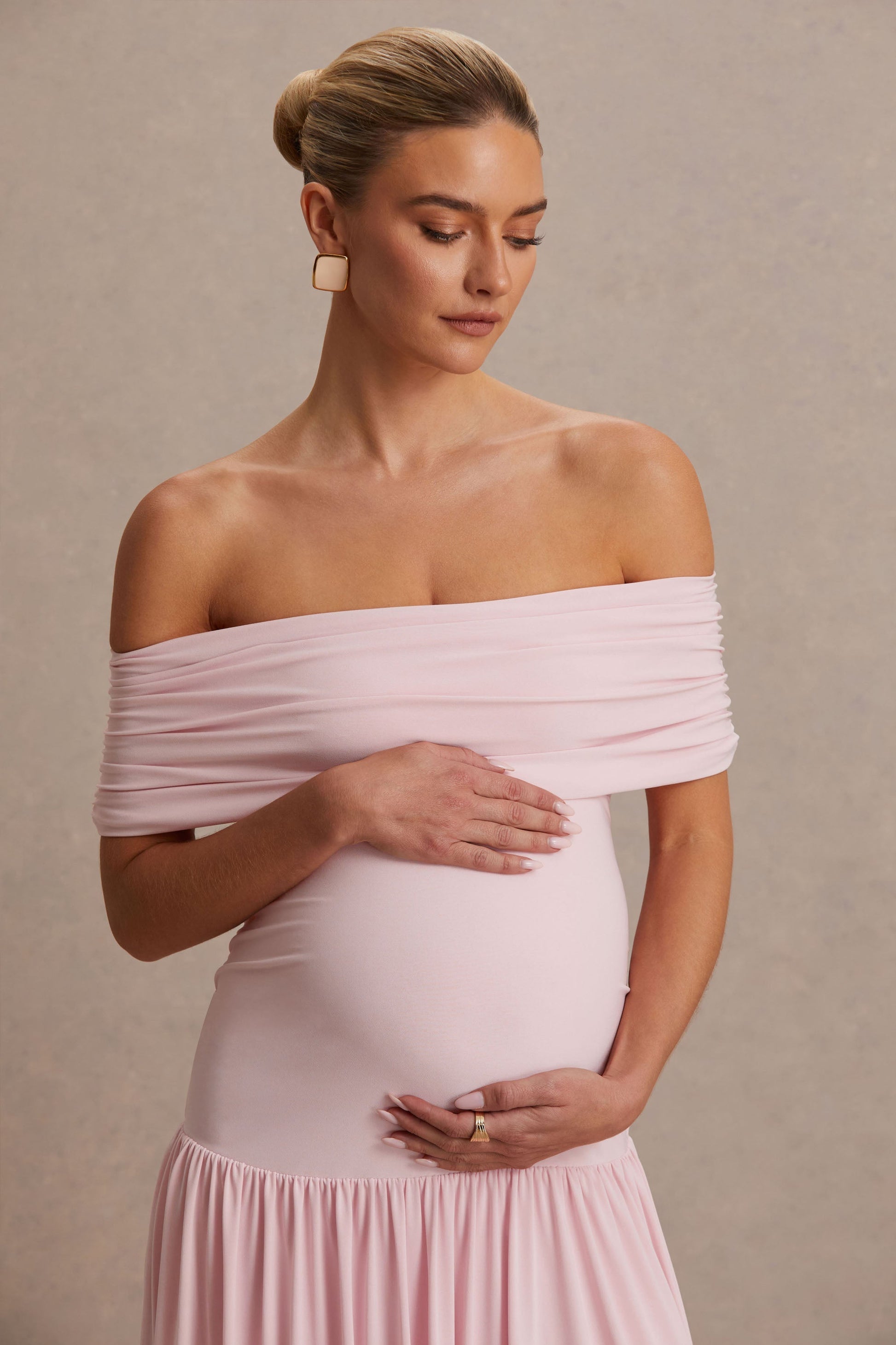 Jasmine Maternity Dress | Blush Pink, Bardot Neckline 5