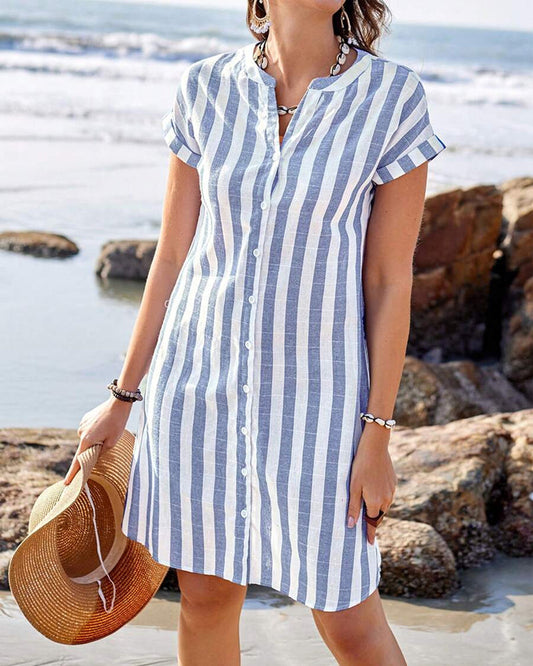 Jasmine Midi Dress | Striped, Long Sleeve V-Neck for Women 0